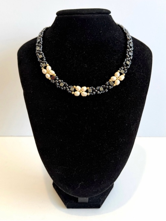 Jewelry - Handcrafted Hematite and Freshwater Pearl Choker/Collar Necklace
